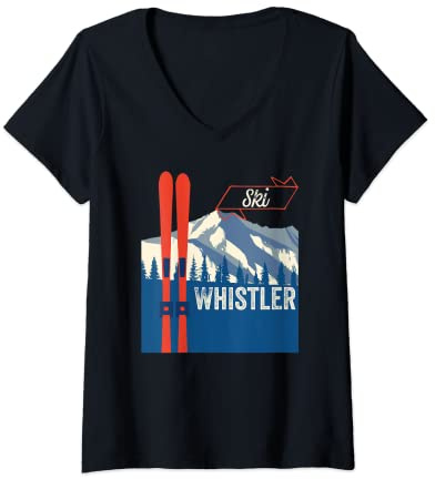 Damen Whistler Ski Gear - Whistler Mountain Skifahren T-Shirt mit V-Ausschnitt