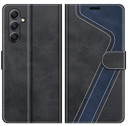 MOBESV Hülle für Samsung Galaxy A34 5G Handyhülle, Lederhülle mit Kartenfach, Klapphülle mit Ständer, Flip Case Handytasche Schutzhülle, Modisch Schwarz
