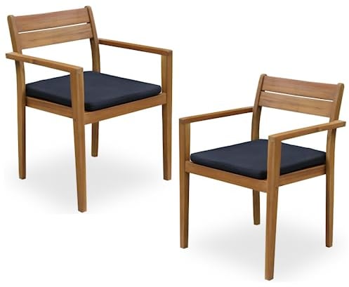 Terra Home - 2er Set Gartenstühle Krok - Braun, Akazien Holz, stapelbar, wetterfest, Massivholz - Gartensessel, Holzstühle mit Armlehne für Terrasse, Outdoor, Garten Maße je Stuhl 59 x 54 x 82 cm