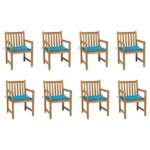 CIADAZ Gartenstühle 8 STK. mit Blauen Kissen, Gartenmöbel, Balkonstühle, Balkonmöbel, Bistrostuhl, Garten Stühle, Sit Möbel, Armlehnenstuhl, Massivholz Teak
