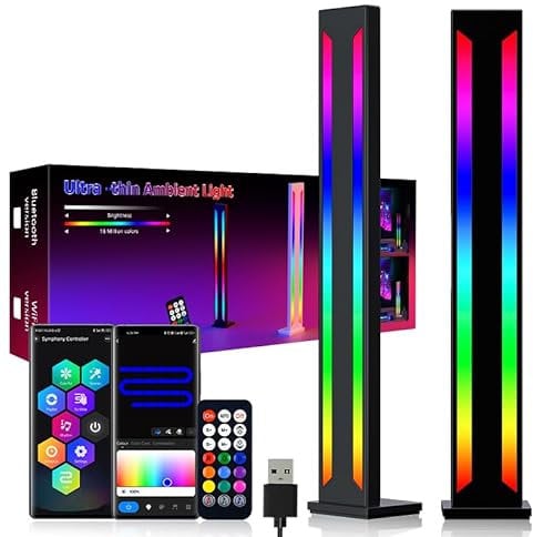 MIWATT Ultra Slim LED Ambient Light Bar, 2 Pack Smart RGB Gaming Lamp Lighting Accessories, Metal Aluminium Housing with App Control and Music Sync Rhythm Mode, Warm Mood for Desktop Gaming, PC