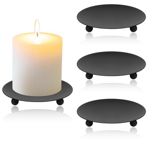 Kerzenhalter Schwarz, 2 Stück Kerzenständer Metall, Kerzenteller, Kerzenschale, Kerzentüllen, Modern Kerzenhalter Weihnachten, Candle Holder für Adventsgestecke Weihnachtsgestecke (Schwarz 4er Set)