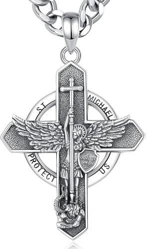 AEONSLOVE Erzengel Michael Halskette für Damen Herren 925 Sterling Silber Michael Anhänger Heiliger Michael Medaille Saint Michael Archangel Amulett Kette Katholische Schmuck Religiöse Geschenk