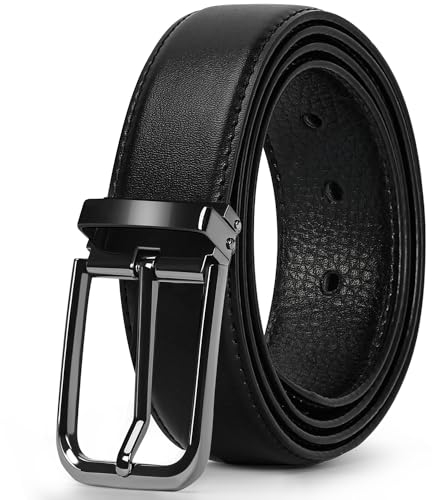 RAINSMORE Gürtel Herren Ledergürtel Schwarz Arbeitsgürtel für Business Anzug Jeans 3.3cm Breit Länge 125CM mit Geschenkbox