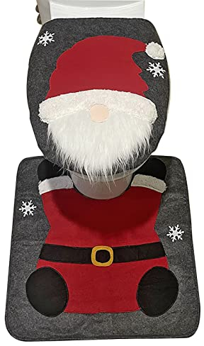 Uozonit 2 Stück Weihnachts Toilettensitzbezug, Weihnachten WC Sitz Teppich Weihnachtsdeko Set, Weihnachtsdeko Toilette Dekorationen Weihnachtsmann Toilettenvorleger Set