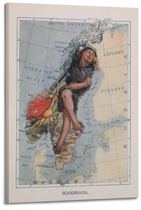 GEAD Vintage Reisekarte Poster Skandinavien Dekorative Malerei Leinwand Kunst Bild 20 x 30 cm