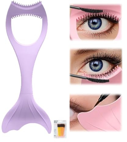 Mascara Shield Applicator 3 in 1 Eyelashes Tools Silicone Upper and Lower Mascara Applicator Re-Usable Eyelash Applicator Tool Guard for Mascara (Purple)
