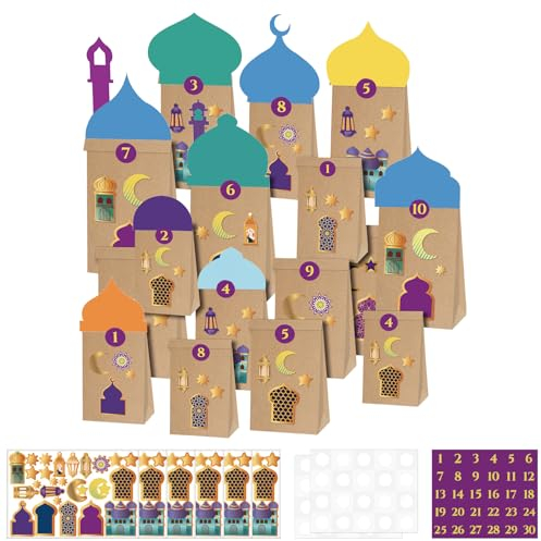 SPHERETRON 30 Stück Ramadan Kalender zum Befüllen,Ramadan Tüten zum Befüllen,Ramadan Tüten,Ramadan Kalender Papiertüten,Ramadan Kalender Tüten,Eid Mubarak Tüten für Eid Mubarak Ramadan