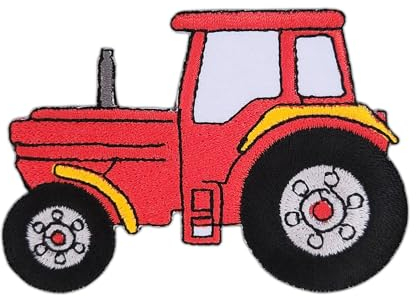 Traktor Rot Trecker Schlepper Aufnäher zum aufbügeln oder aufnähen Bügelbild Aufbügler für Kleidung gestickter Bügelpatch Applikation Zugmaschine Patch Größe 8,4 x 5,9 cm