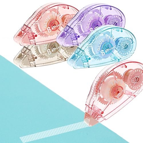 Aster 4Pcs Double Sided Tape Dispenser, 32m Scrapbook Tape Runner Glue Tape Roller, Double Sided Adhesive Tape Crafts Scrapbooking Supplies for Kids and Adults(8m x 8mm)