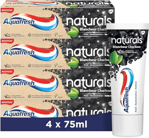 Aquafresh Naturals Whitening Zahnpasta, Kohle, reinigt, erfrischt und schützt vor Karies, 4er Pack (4 x 75 ml)