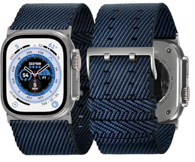 Tefeca Dual Series Replacement Watch straps Compatible with Apple Watch/Apple Watch Ultra(Onyx Nylon with Silver Adapters, 49/45/44/42mm)