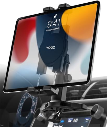 YOOZ CD Tablet Holder Height Adjustable, CD Slot Tablet Mount for Car [Telescopic Arm 4.7] Vehicle CD Player Tray Cradle for iPad Pro Air Mini, Galaxy Tabs, iPhone, 4-12.9 Tablets & Phones