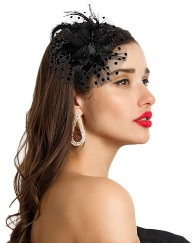 GEEHUA Fascinators Hüte für Frauen Teeparty, Stirnband Blume Cocktail Mesh Feder Hut Clip Hochzeit Karneval Derby Hut (Schwarz)