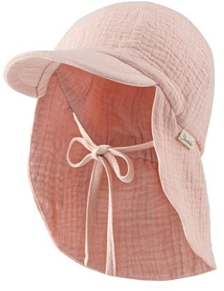Sterntaler Schirmmütze Nacken Musselin - Mädchen Mütze aus Baumwoll Musselin (Bio) - UV-Schutz 50+ Sonnenhut mit Nackenschutz - Baby- und Kinder Sommer Kopfbedeckung zum Binden - staubrosa, Größe 49