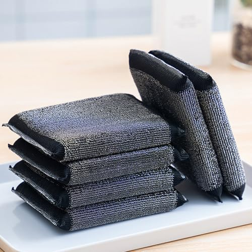 Lot de 6 éponges à récurer en fil d'acier inoxydable - Multi-usage - Pour la cuisine - Noir