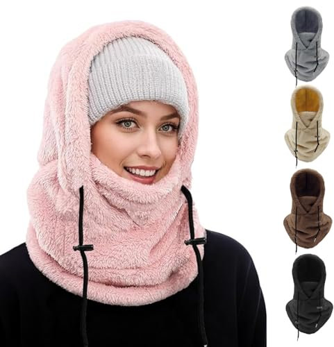 Siribelle Sturmhaube Winddicht Winter Skimaske Thermo-Fleece-Haube Mütze Schal Gesichtsschutz 3 in 1 für Outdoor Radfahren Reiten Skifahren Rosa