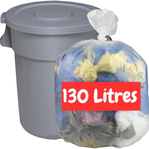 Sac Poubelle Transparent 130l | 100 Sacs Poubelles 130 Litres | Très Résistant et Etanche (35 µ) | Poubelles Bureaux - Commerces | Tri Sélectif Déchets Plastiques | Pour Poubelle 100-120 litres
