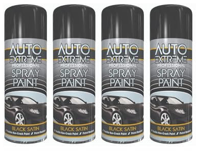 DIOXSTAR Black Satin Spray Paint, Fast Drying, Non-Cracking, DIY Spray Paint for Metal, Wood, Plastic, Indoor and Outdoor Use, Easy and Quick Spraying, 400ml (4 PCS)