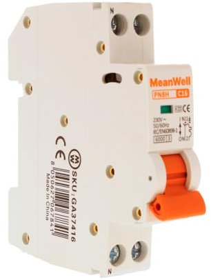MeanWell Interruttore Magnetotermico Slim Da 1 Modulo DIN, MCB 1P+N C16 16A, Curva C 2 Poli 6000A 220V