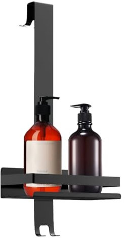 GOOPOOL Etagere Douche Suspendue, Organisateur de Douche en Acier Inoxydable Antirouille, Rangement de Salle de Bain sans Percage, Etagere Salle de Bain pour Le Gel Douche et Le Shampooing, Noir