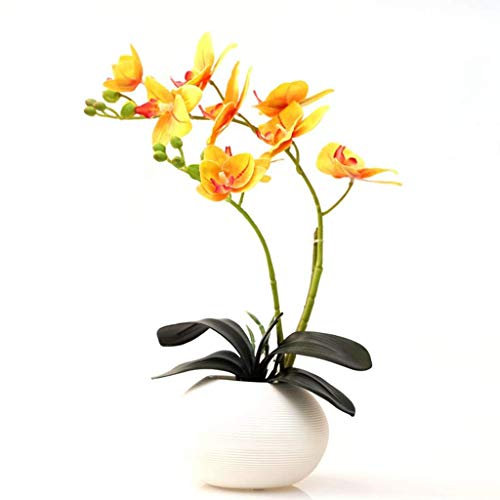 ZATTYDV Artificial Flower Set, Orchids Artificial Flowers Phalaenopsis - Orchid Faux Flowers in White Ceramic Pot - Wedding Party Dining Table Centerpiece Decor - Yello