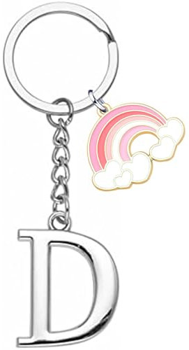 ZYMGUO lettre initiale pendentif Porte-clés,Arcobaleno lettre initiale porte-clés cadeau amis soeurs,argent A-Z 26 lettre initiale pendentif porte-clés - cadeau femme homme anniversaire porte-clés (D)