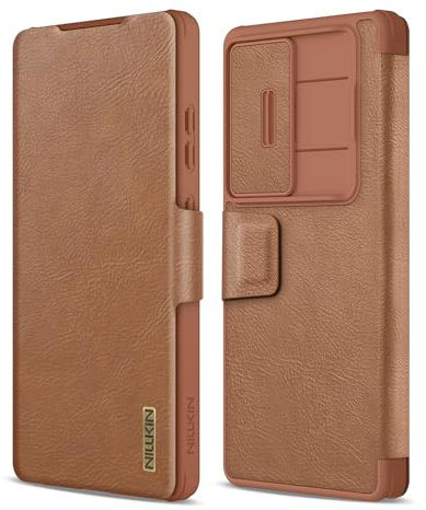 Nillkin Coque pour Samsung Galaxy S25 Ultra, Étui Portefeuille avec Porte-Cartes et Protection d'appareil Photo, Coque Antichoc, Brun