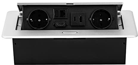 Enchufe empotrable retráctil, 2 enchufes, enchufe de mesa, enchufe de suelo con 2 USB, lista de enchufes empotrable, encimera con tapa para suelo, escritorio, cocina, oficina