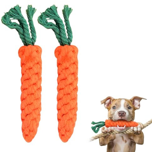 Mokaskaidj 2 Pcs Juguetes para Mascotas de Zanahoria, Juguete para Perros con Forma de Zanahoria Trenzada con Cuerda de Algodón, Cuerda de Zanahoria para Cachorros para Cachorros Pequeños y Medianos