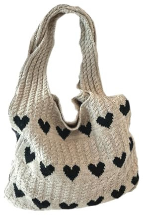 COLLBATH Strandtasche Herz Stricktasche Damen Sommer Tote Bag Häkeltasche Große Stylische Tasche Für Strand Und Freizeit Ideal Für Den Sommer
