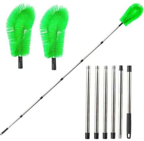 Spazzola per grondaie, pulitore per grondaie, con 6 maniglie telescopiche rimovibili e 2 testine verdi per grondaie, 258 cm, per la pulizia di foglie, tetto, finestre, grondaie, lampadari