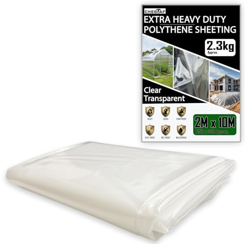 Extra Thick Plastic Sheeting 2.3KG Heavy Duty 2M X 10M Clear Polythene Sheet Thickened Polytunnel Membrane Greenhouse Waterproof Garden Dust Sheet Gardening Grow Insulation Building Rubble Protection