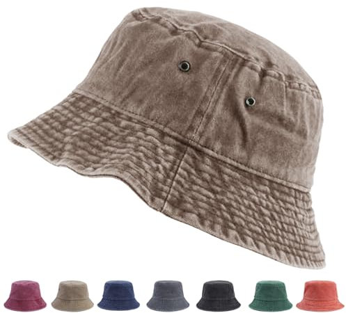 XIEXIESHER Retro Fischerhut, 56-58cm, Modischer Sommerhut, EIN Muss for den AußenbereichFaltbar Anglerhut, Unisex Denim Gewaschen Retro Männer Frauen Teenager Draußen Camping Sonnenschutz Hut(Khaki)