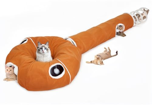 Ownpets Katzentunnel 30cm Durchmesser, Faltbar mit Federschwanz | 4 Kombinationsmöglichkeiten, Stabiles Metallgestell, Leicht zu verstauen, Weicher Taft-Stoff, für Katzen, Welpen & Kleintiere
