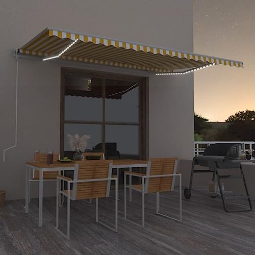 Manuell versenkbare Markise mit LED 500x300cm Gelb und Weiß