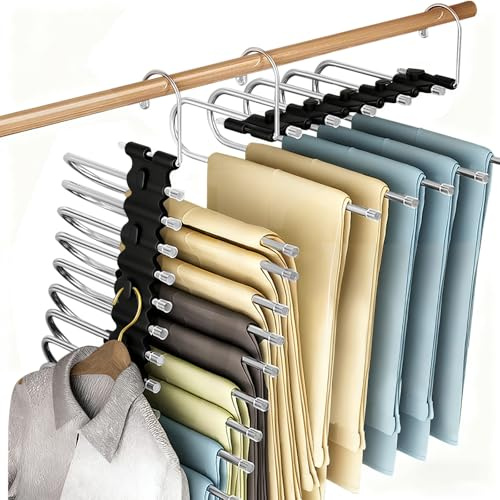 Sudnsadaks 2 Pcs Cintre Pantalon, 9 en 1 Cintres pour Pantalons Acier Inoxydable, Antidérapants Pliables Porte-Pantalons, Multifonctions Cintre Gain Place pour Écharpes, Jeans, Vêtements, Serviettes