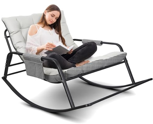 DnKelar Mecedora para interior y exterior, ergonómica, para salón, silla de relax con acolchado, soporta hasta 300 kg, para jardín, dormitorio, salón, esquina, porche (beige)