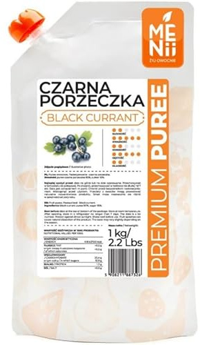 Premium Svarta Vinbärspuré 1 kg – 90% Frukt – Intensiv Naturlig Smak – Perfekt för Desserter, Tårtor, Glass, Smoothies och Cocktails – Slät Konsistens, Färdig att Användas, Pastöriserad