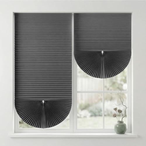 Sekey Plissee ohne Bohren zum Kleben Zuschneidbar Rollo Scalloped Roller Klebefix Plissee 80x130cm Schlichtes Grau 2pcs