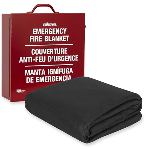 Sellstrom SoftShield Fire Blanket - Carbon Fiber Felt - High Temperature Resistant - 5’ x 6’ - Includes Red Steel Storage Cabinet