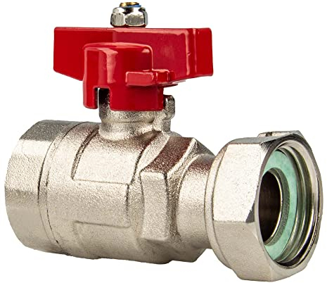 tecuro Kugelhahn mit Überwurfmutter Rp 1 Zoll x Innengewinde Rp 1 Zoll (DN20), Flügelgriff rot, temperaturbeständig von -5° C bis zu +100° C