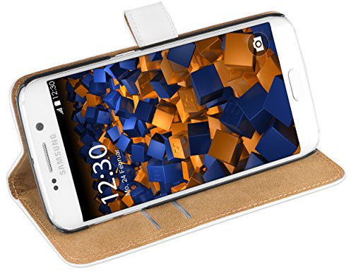 mumbi Echt Leder Bookstyle Case kompatibel mit Samsung Galaxy S6 Edge Hülle Leder Tasche Case Wallet, weiss