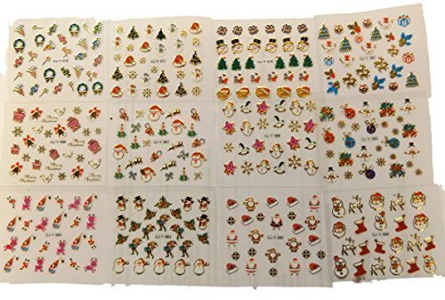 Fantastic Offer: 12 x small sheets of 3D nail art, Christmas & New Year Designs Tips Stickers False Nail Manicure Decals Gems Glitter Toe wraps, body art, various designs - by Fat-catz-copy-catz (Christmas #1 Nail Stickers)