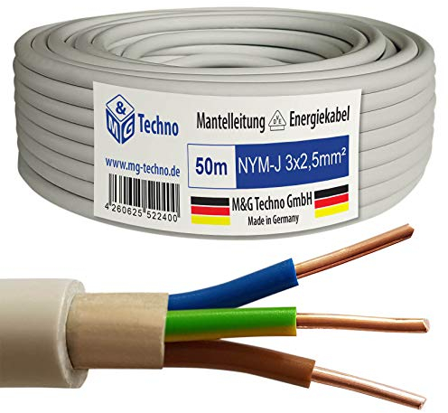 M&G Techno 50m NYM-J 3x2,5 mm² Mantelleitung Elektro Strom Kabel Kupfer eindrähtig Made in Germany