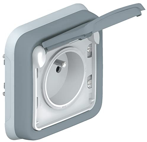 Legrand 069831 Prise de Courant Étanche avec Éclips de Protection, Plexo Complet Encastré, 2P+T, 16A, Gris