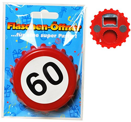 Udo Schmidt GmbH & Co 60. Geburtstag Flaschenöffner Kronkorken Geschenkidee Weiss-rot 8cm Einheitsgröße