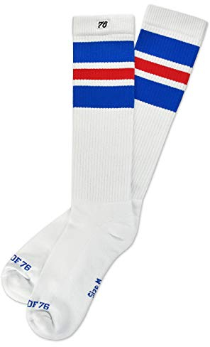 Spirit of 76 Herren & Damen Sport Retro Skater Socken Hoch Baumwolle Tubesocks 43 44 45 46 Weiß - Blau - Rot Hi (L)