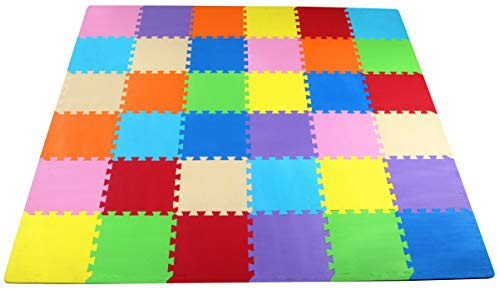 BalanceFrom 36-Pack 12x12 Inches EVA Interlocking Foam Play Tile Mat, Multicolored – 0.4-Inch Thick Non-Slip Puzzle Flooring for 36 Square Feet in Playroom, Nursery, or Playpen at Home