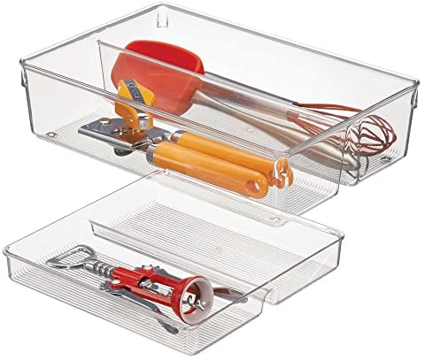 mDesign organizer cassetti – organizer cassetti cucina diviso in due – funzionale vassoio portaposate con 4 scompartimenti per gli utensili cucina – in resistente plastica